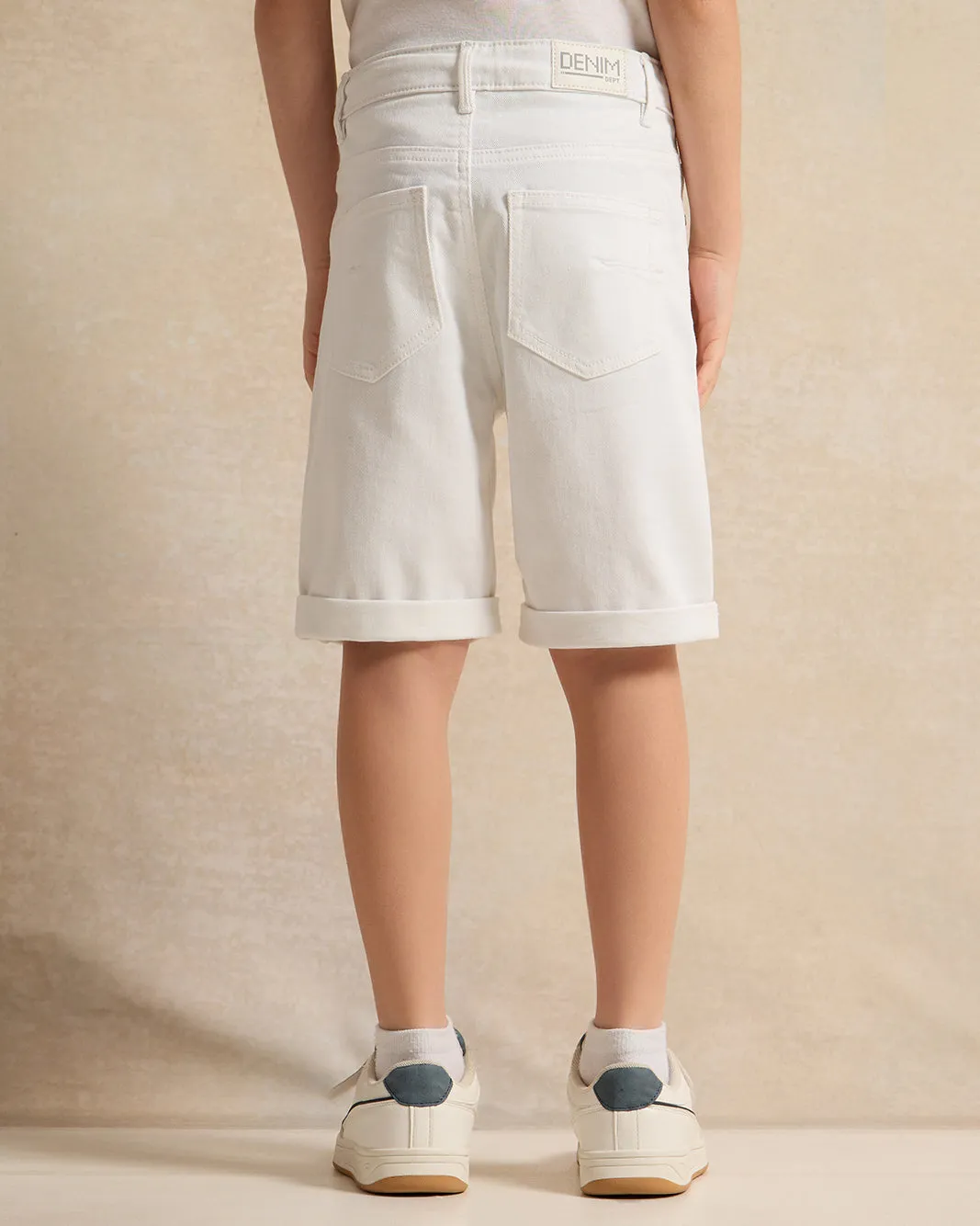 Boys White Solid Shorts With Draw Cord sold by Redtag product image thumbnail 3