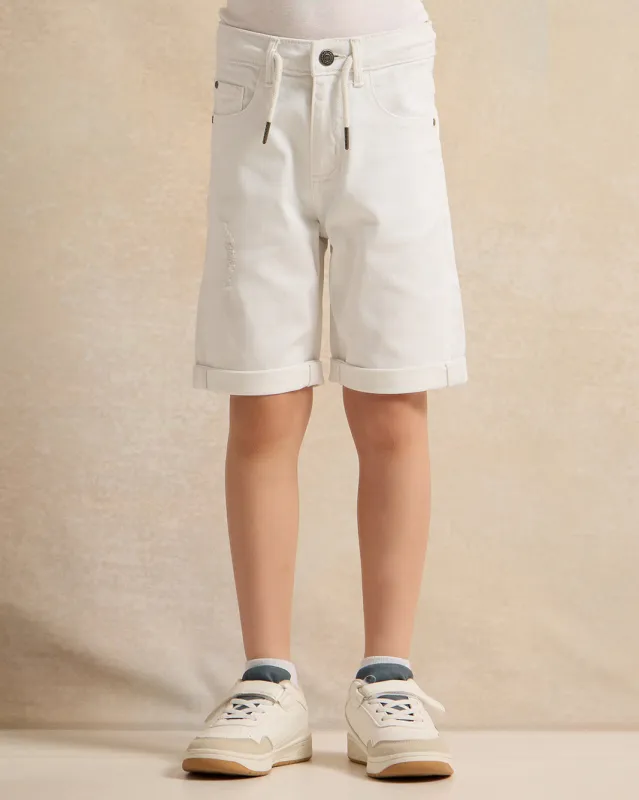 Boys White Solid Shorts With Draw Cord sold by Redtag