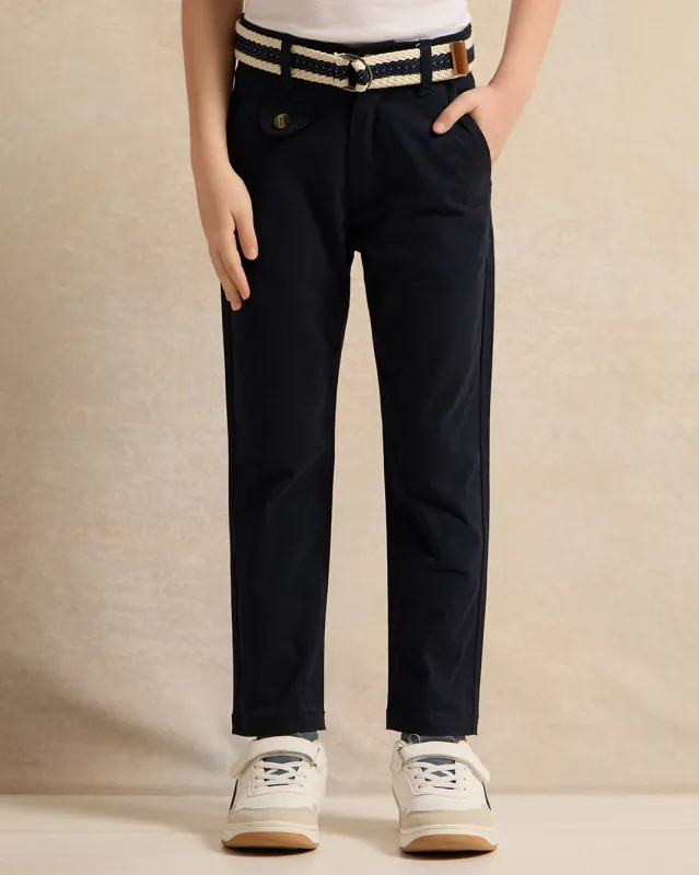 Boys Black Twill Trouser With Belt sold by Redtag