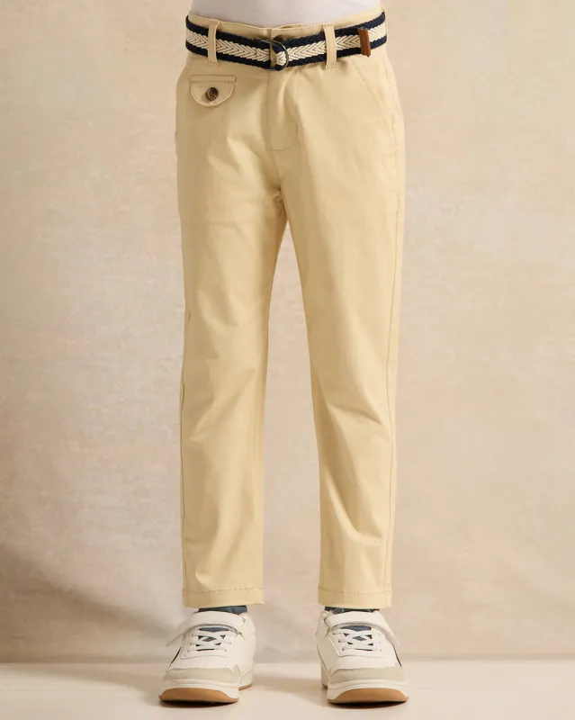 Boys Beige Twill Trouser With Belt sold by Redtag