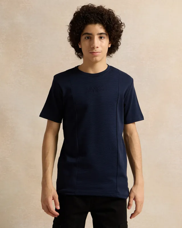 Senior Boys Navy Jacquard T-Shirt sold by Redtag