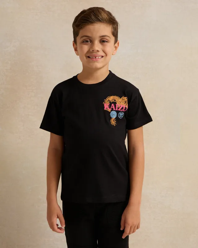 Boys Black Embroidered T-shirt sold by Redtag
