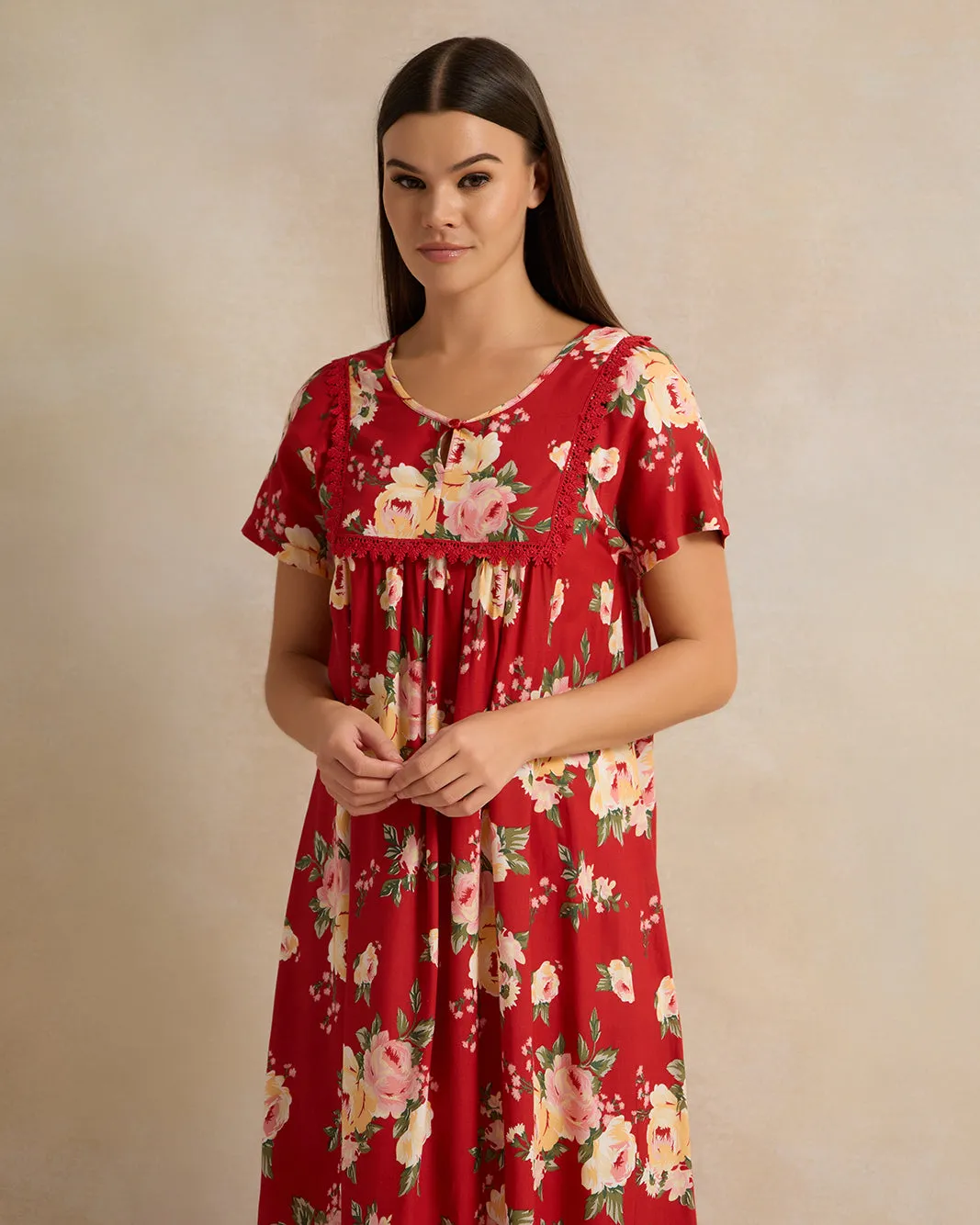 Women Red Short Sleeve Printed Nightgown sold by Redtag product image thumbnail 2