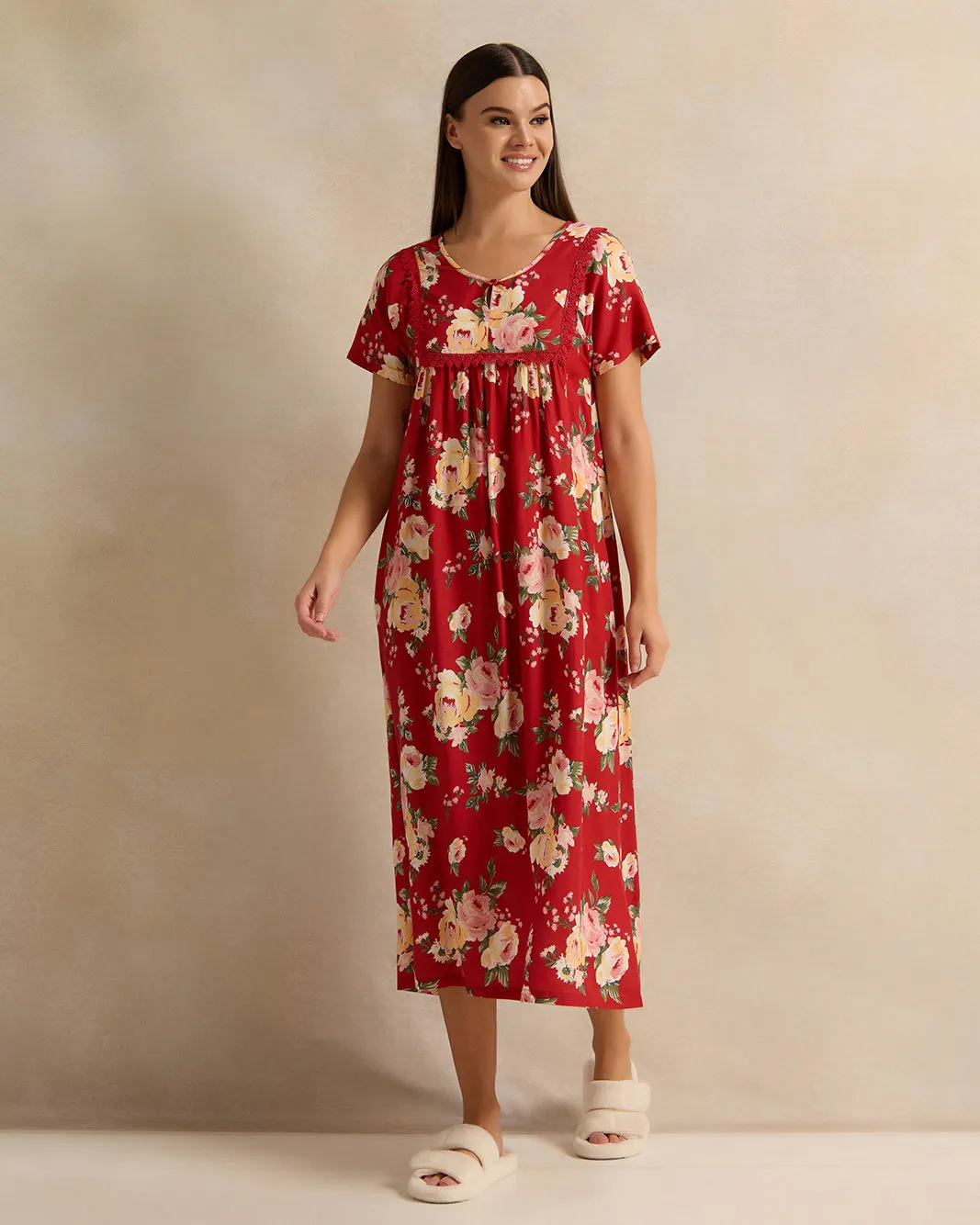 Women Red Short Sleeve Printed Nightgown sold by Redtag product image thumbnail 4