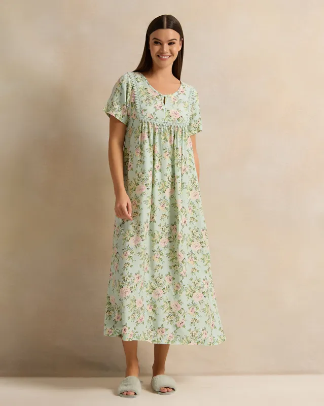 Women Blue Short Sleeve Printed Nightgown sold by Redtag