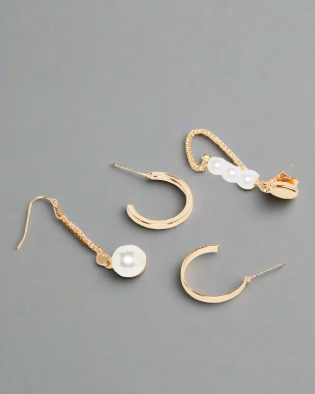 Women Gold Embellished Earring Set (4 Pairs) sold by Redtag