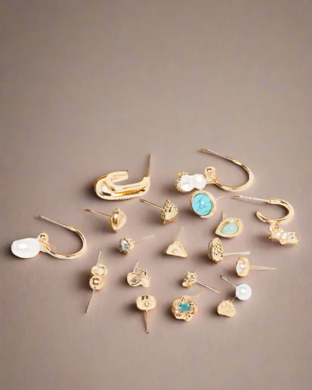 Women Gold Embellished Earring Set (19 Pairs) sold by Redtag