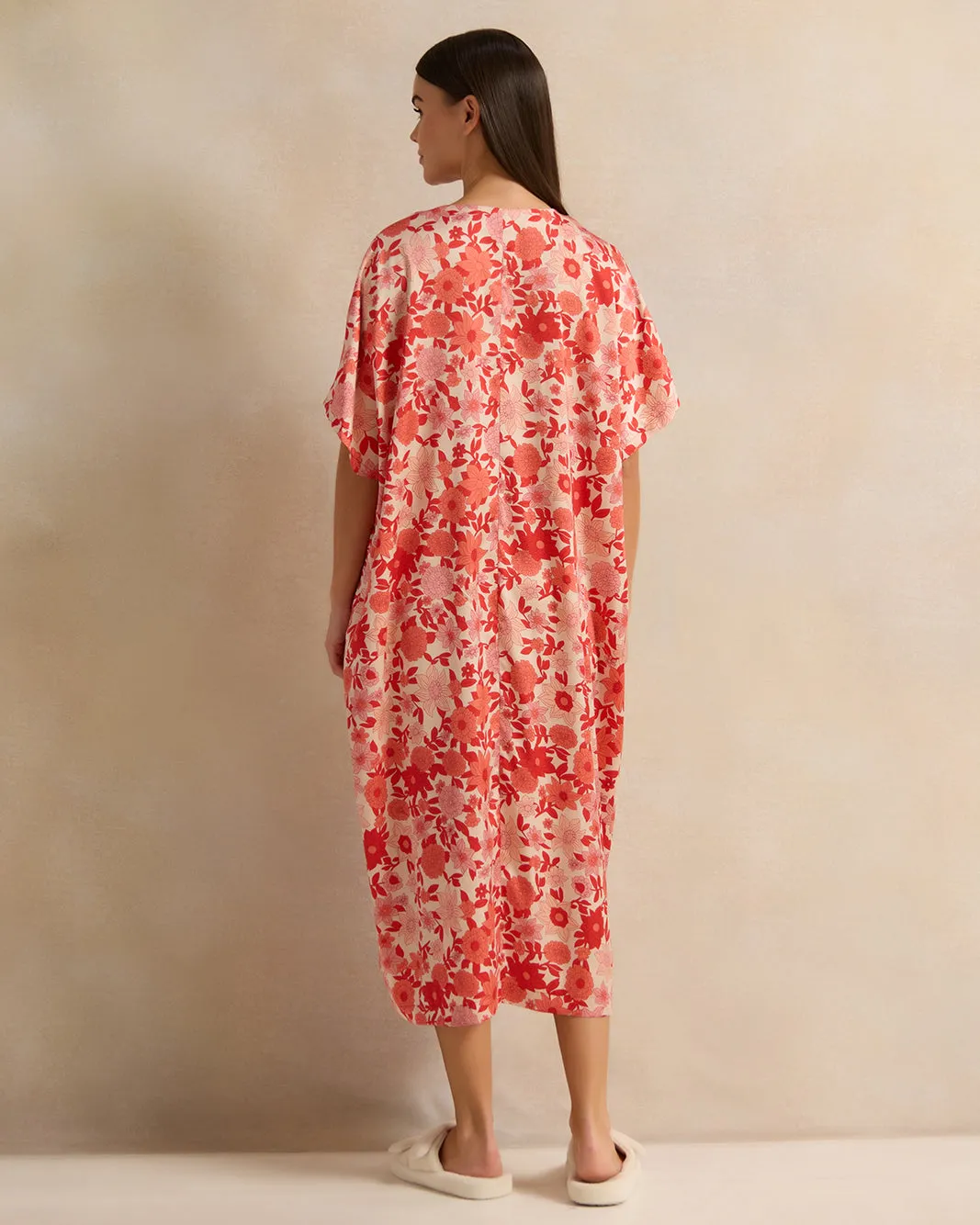 Women Red Floral Kaftan Satin Nightgown sold by Redtag product image thumbnail 3