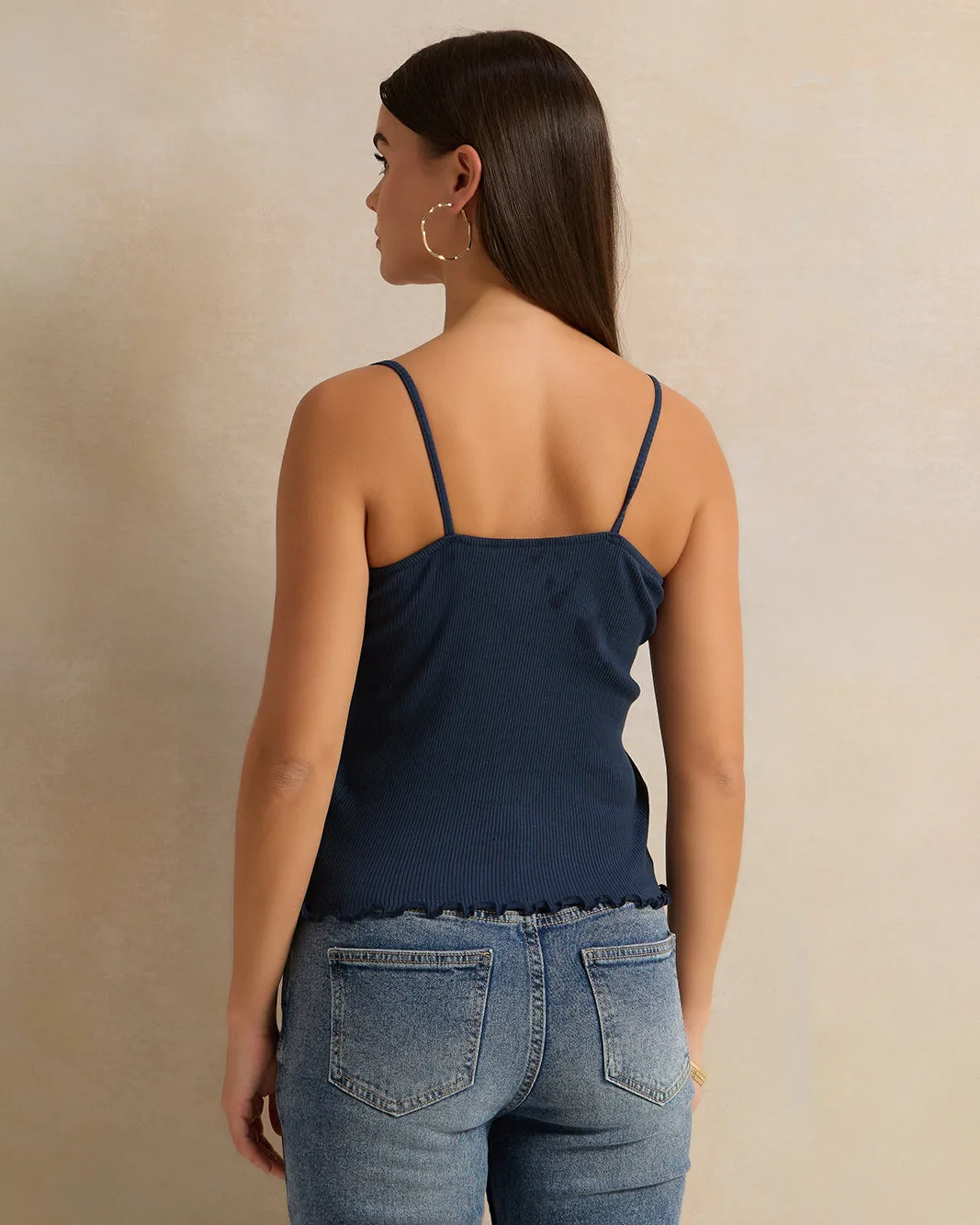 Women Navy Sleeve Less Ribbed Vest sold by Redtag product image thumbnail 3