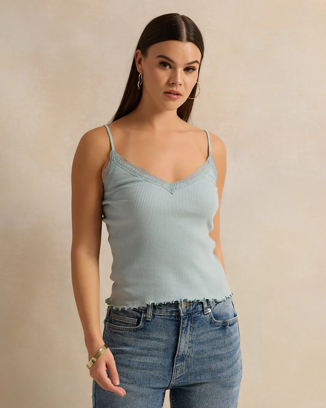Women Mint Sleeve Less Ribbed Vest sold by Redtag