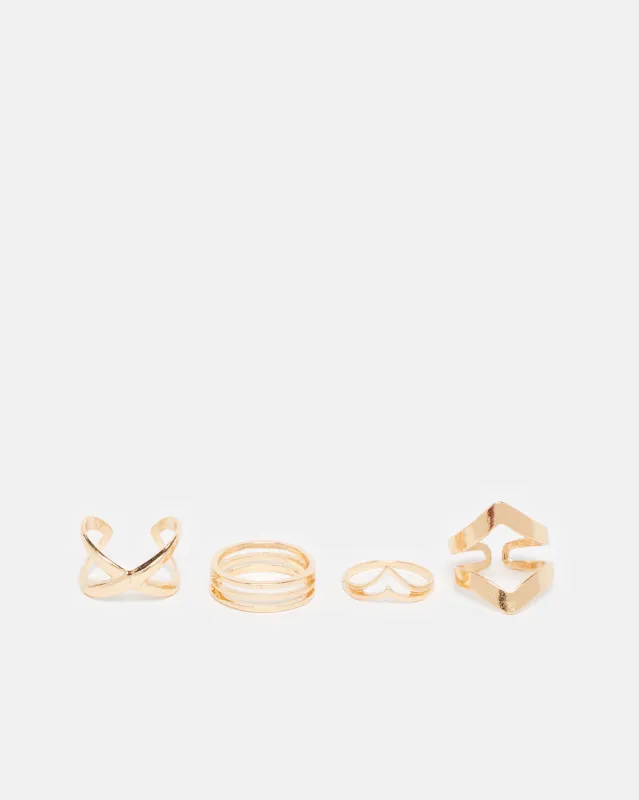 Women Gold Embellished Ring Set (Pack of 4) sold by Redtag