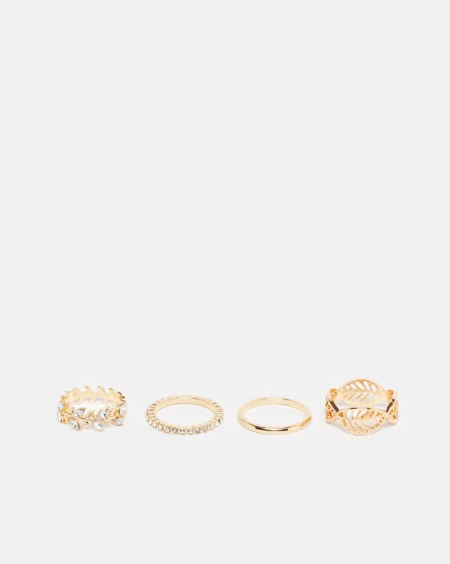 Women Gold Embellished Ring Set (Pack of 4) sold by Redtag