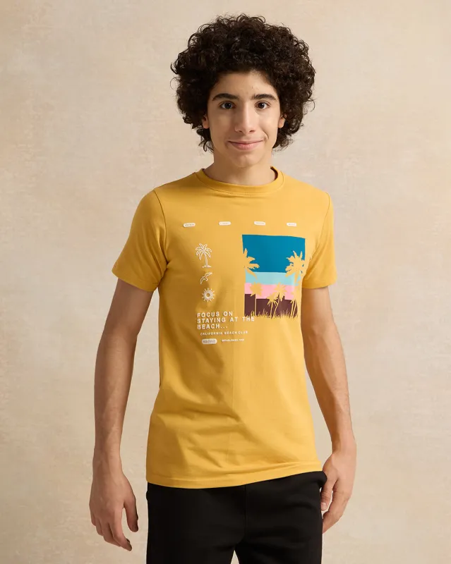 Senior Boys Yellow Printed T-Shirt sold by Redtag