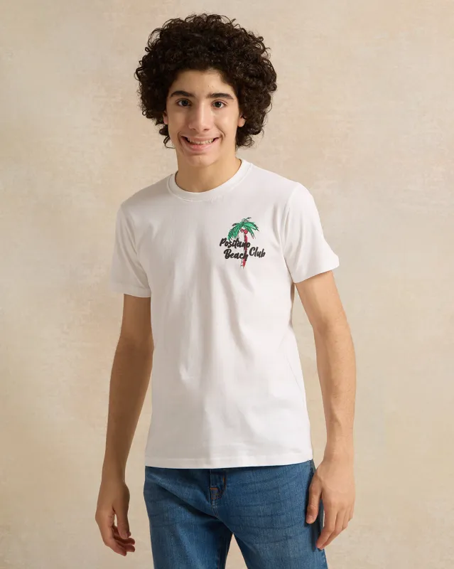 Senior Boys White Printed T-Shirt sold by Redtag