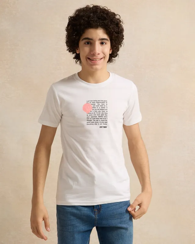 Senior Boys White Printed T-Shirt sold by Redtag