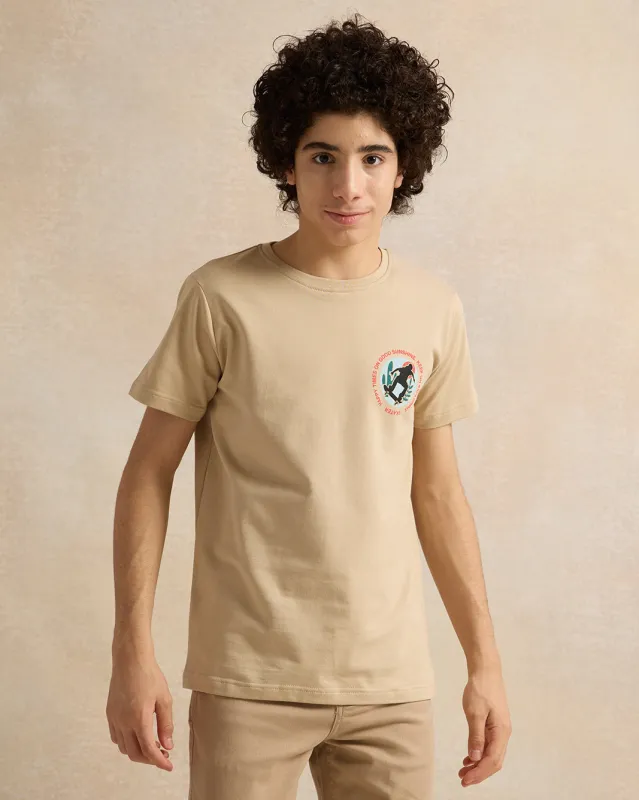 Senior Boys Beige Printed T-Shirt sold by Redtag