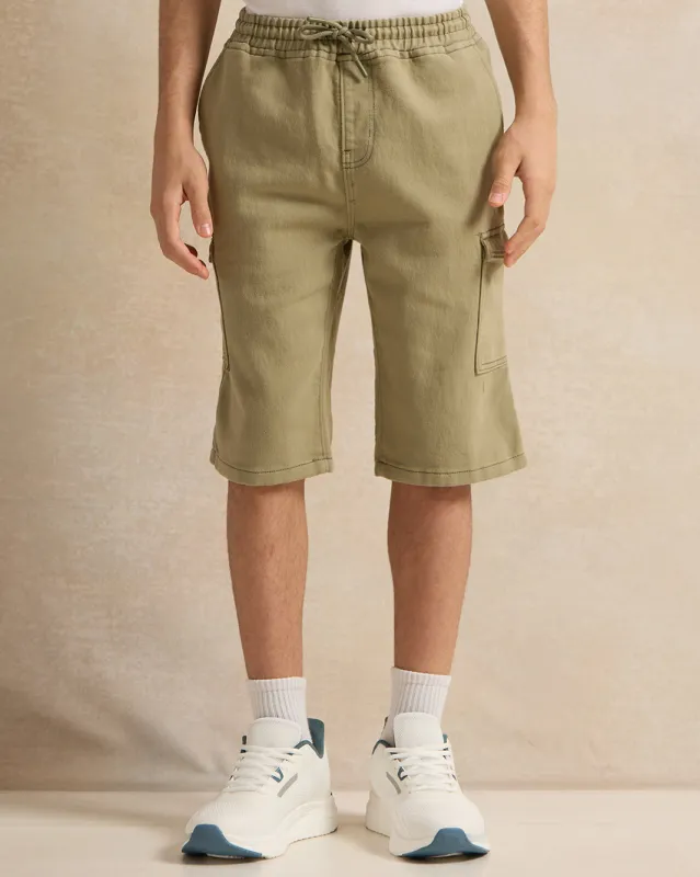 Senior Boys Olive Cargo Pocket Shorts sold by Redtag