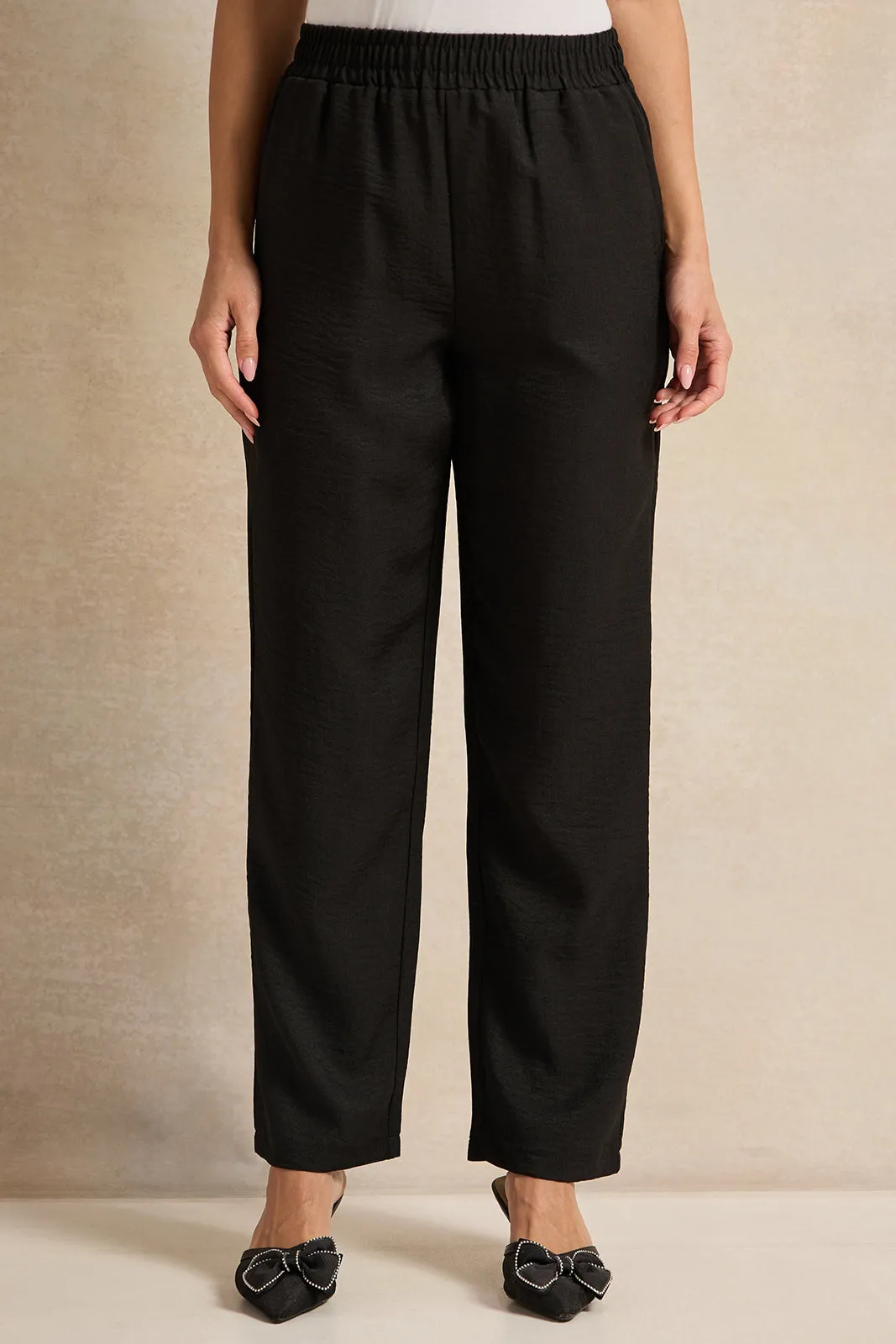 Women Black Plain Straight Trouser sold by Redtag