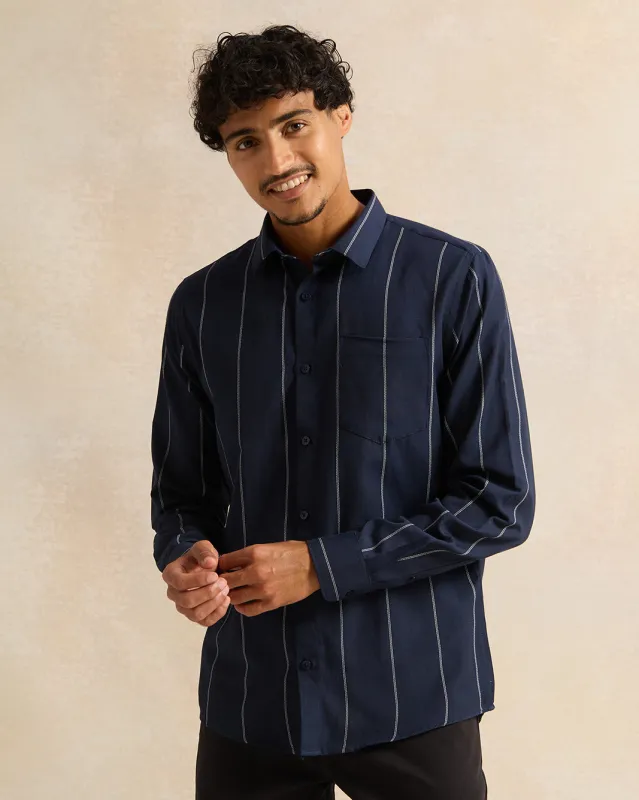 Men Navy Striped Long Sleeve Shirt sold by Redtag