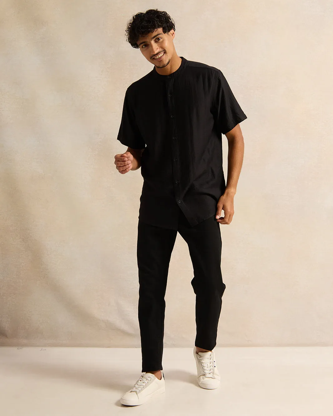 Men Black Viscose Shirt sold by Redtag product image thumbnail 2