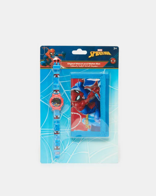 Boys Blue And Red Spider Man Wallet And Watch Set (2 Piece) sold by Redtag