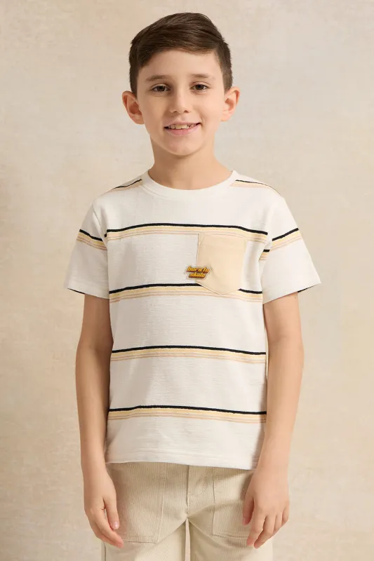 Boys Ivory Striped T-shirt sold by Redtag
