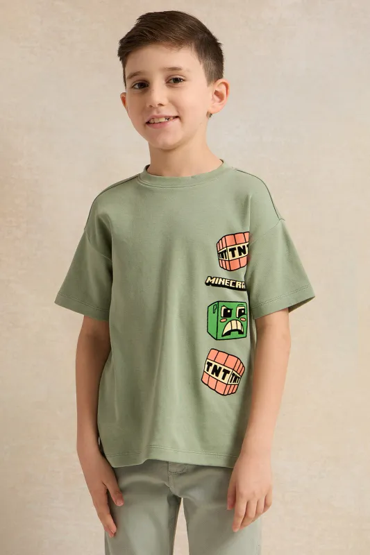 Boys Green Minecraft Print T-Shirt sold by Redtag