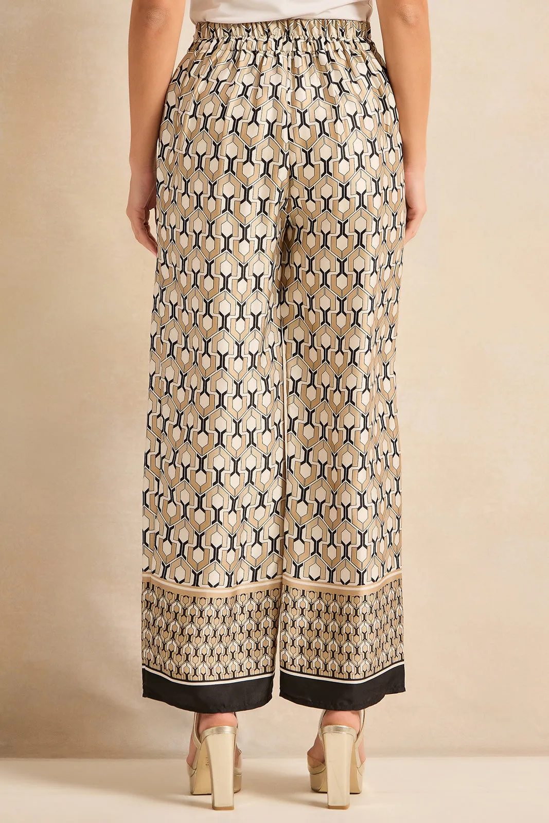 Women Beige Printed Wide Leg Trousers sold by Redtag product image thumbnail 3