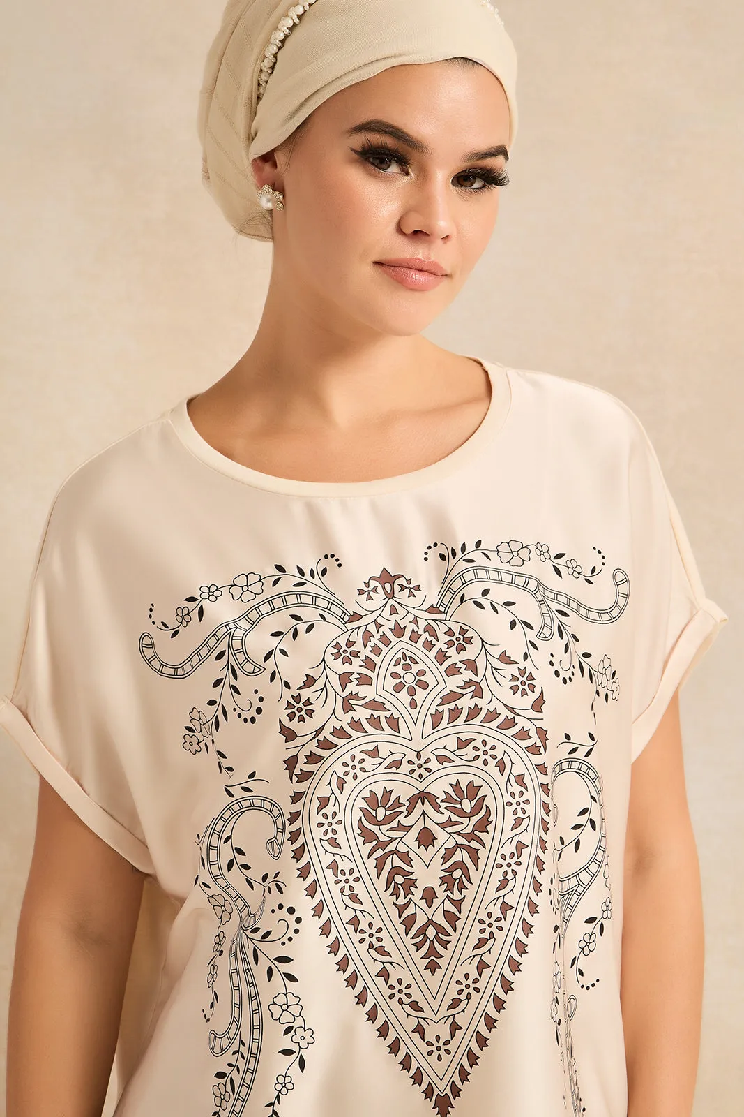 Women Beige Short Sleeve Embellished Top sold by Redtag product image thumbnail 4