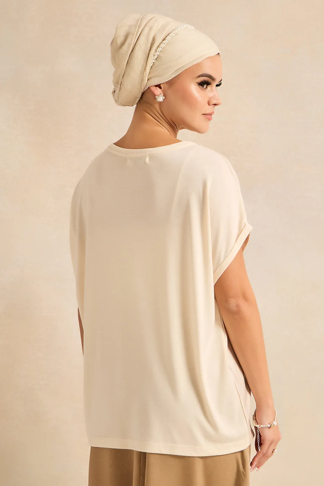 Women Beige Short Sleeve Embellished Top sold by Redtag product image thumbnail 3