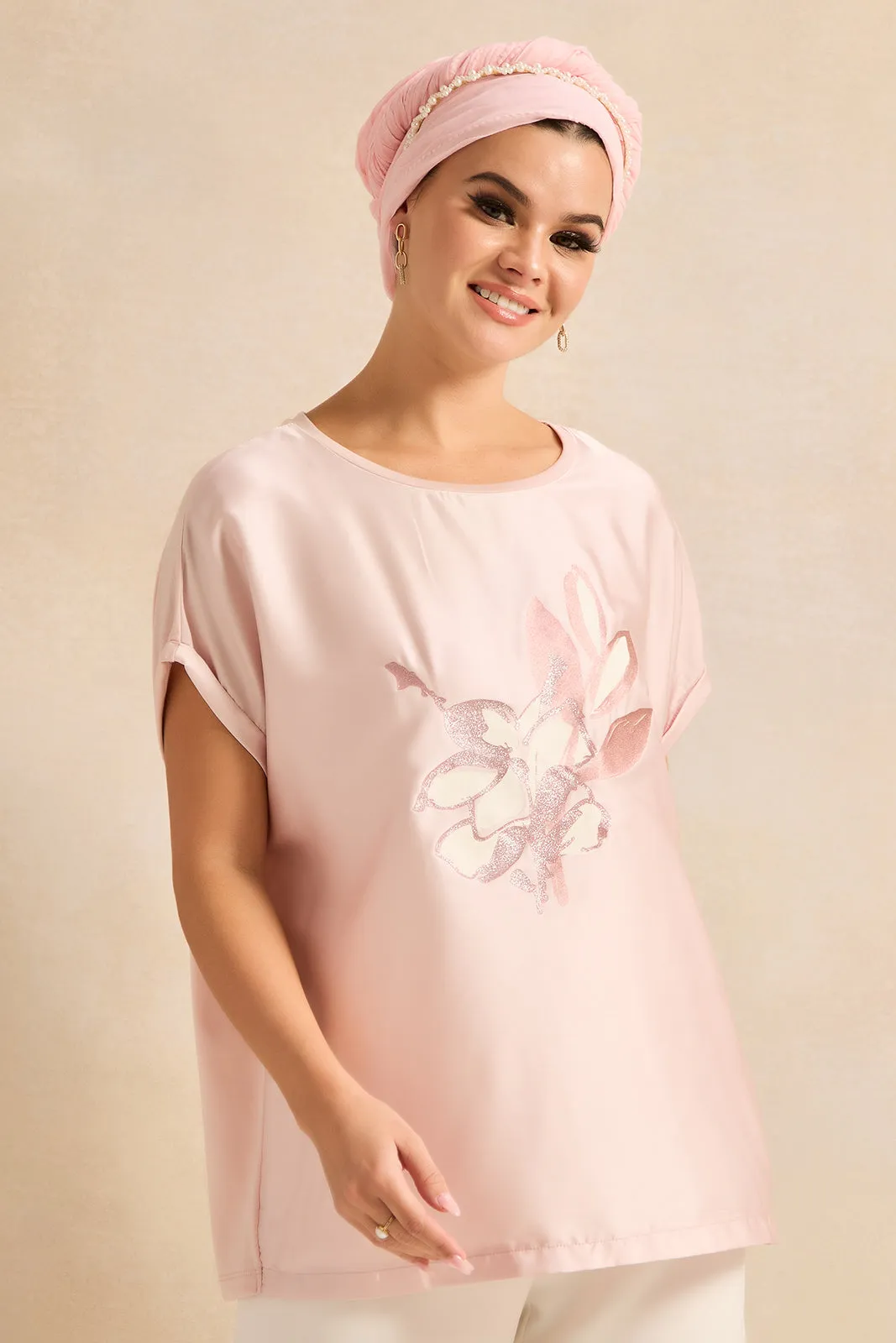 Women Pink Short Sleeved Embellished top sold by Redtag