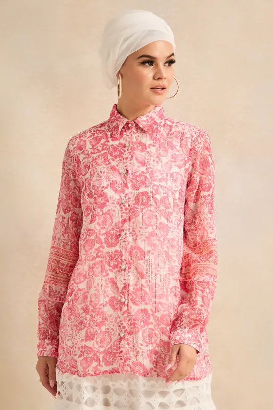 Women Pink Printed Long Sleeve Blouse sold by Redtag