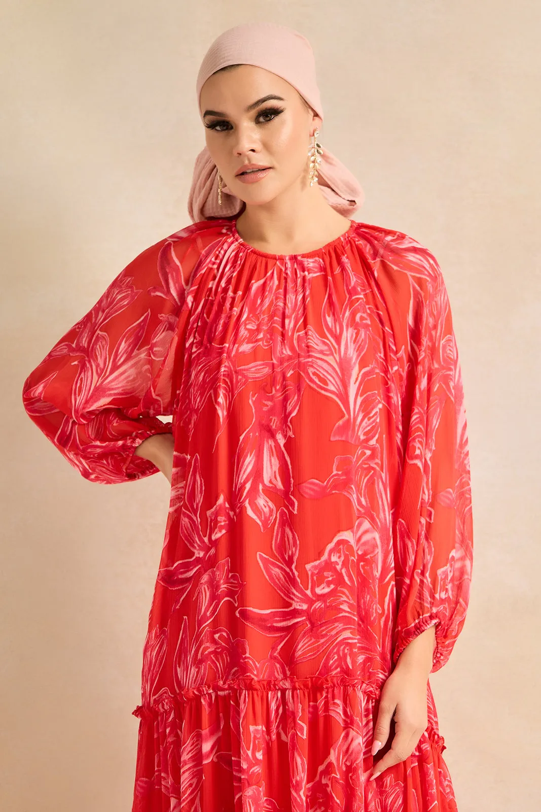 Women Red Printed Tier Dress sold by Redtag product image thumbnail 2