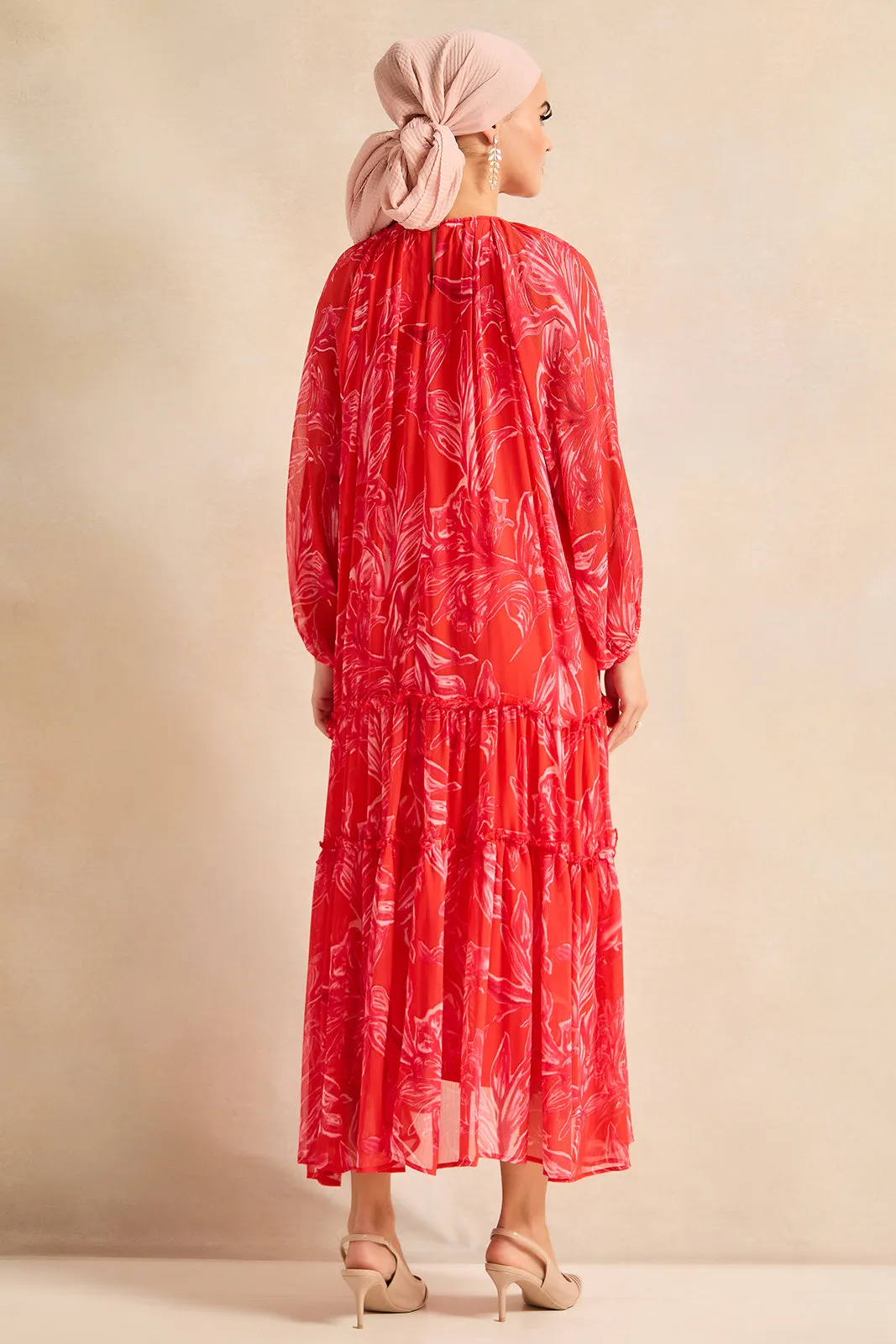 Women Red Printed Tier Dress sold by Redtag product image thumbnail 3