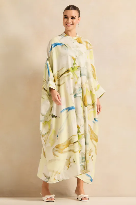 Women Beige Printed Button Front Kaftan Dress sold by Redtag