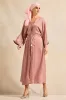 Women Brown Corel Front Pleated Maxi Dress sold by Redtag