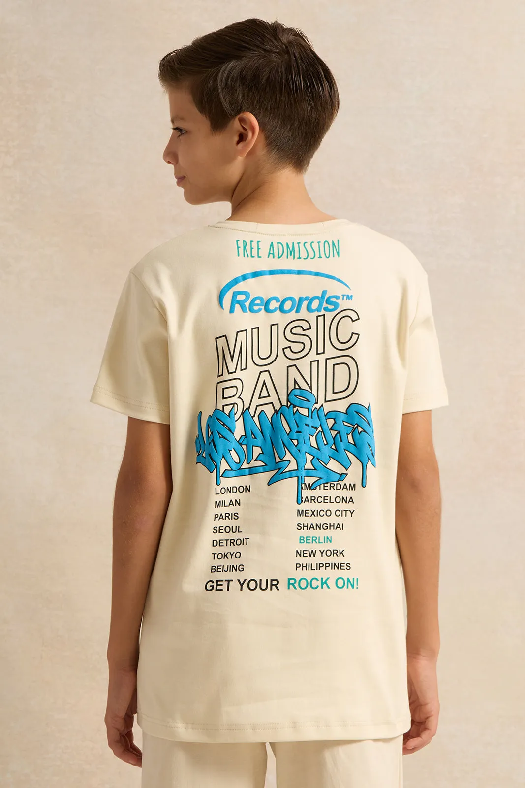 Senior Boys Beige Music Band Back Print T-shirt sold by Redtag product image thumbnail 3