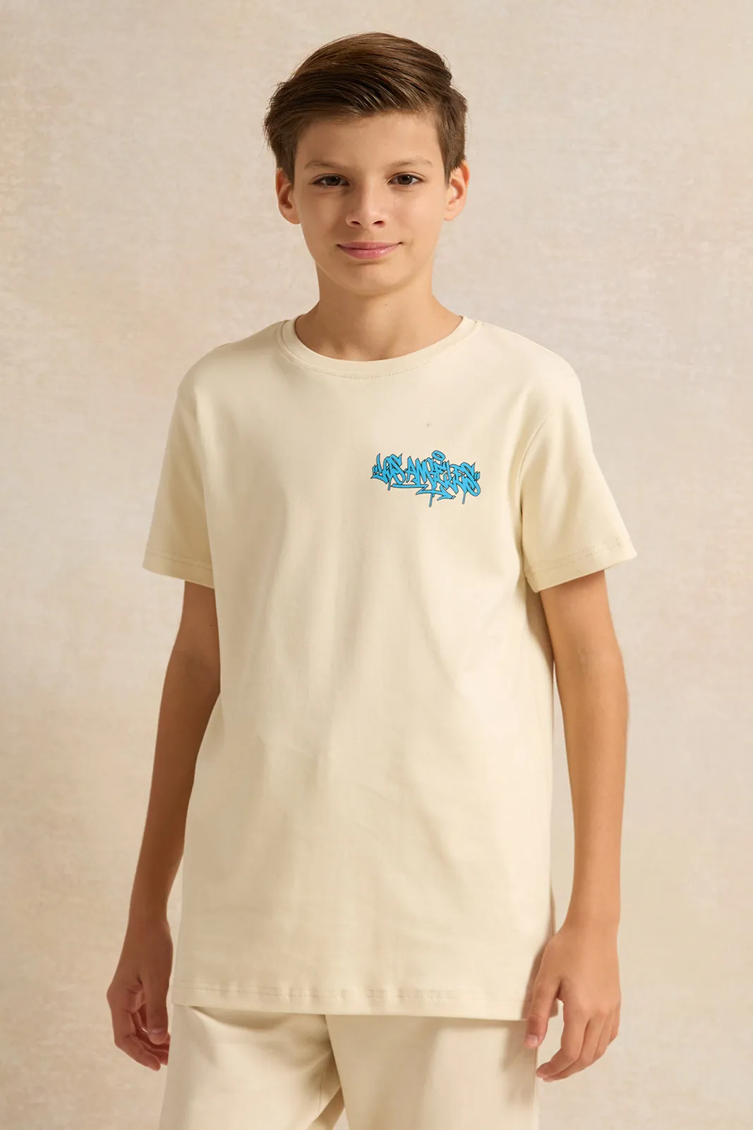 Senior Boys Beige Music Band Back Print T-shirt sold by Redtag