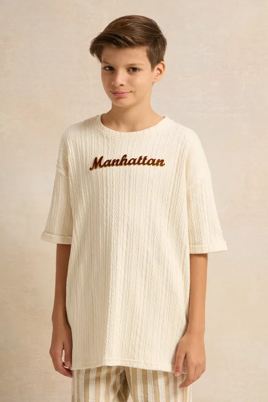 Senior Boys White Printed T-shirt sold by Redtag