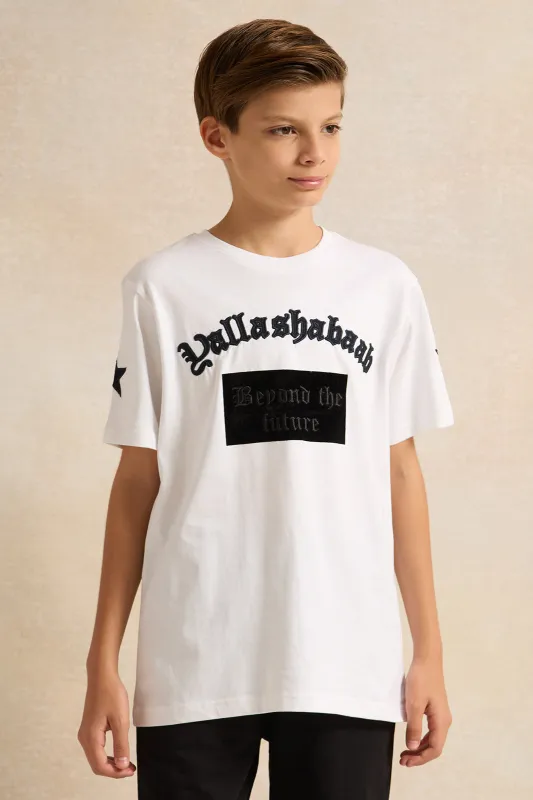 Senior Boys White Printed T-Shirt sold by Redtag