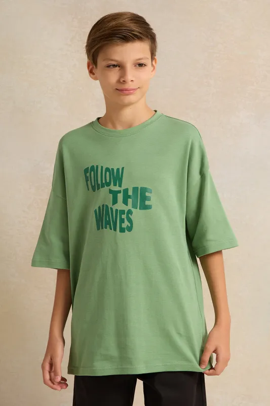 Senior Boys Green Oversize T-shirt sold by Redtag