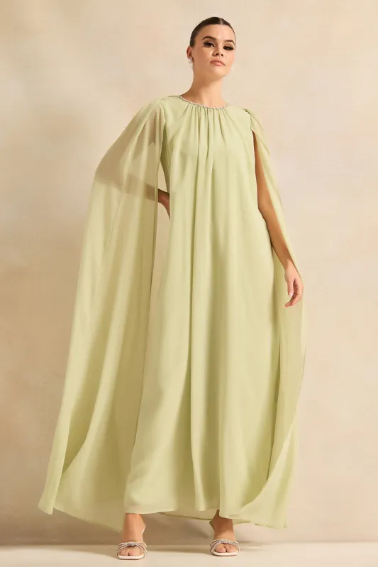 Women Green Pleated Long Dress sold by Redtag