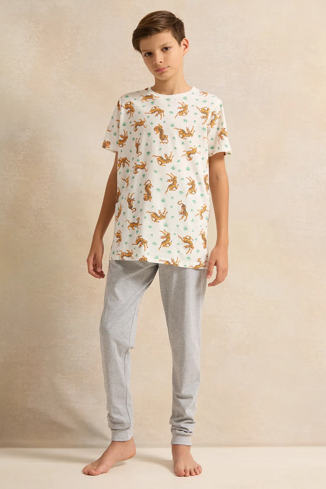 Senior Boys White And Grey Printed Pyjama Set (2 Piece) sold by Redtag