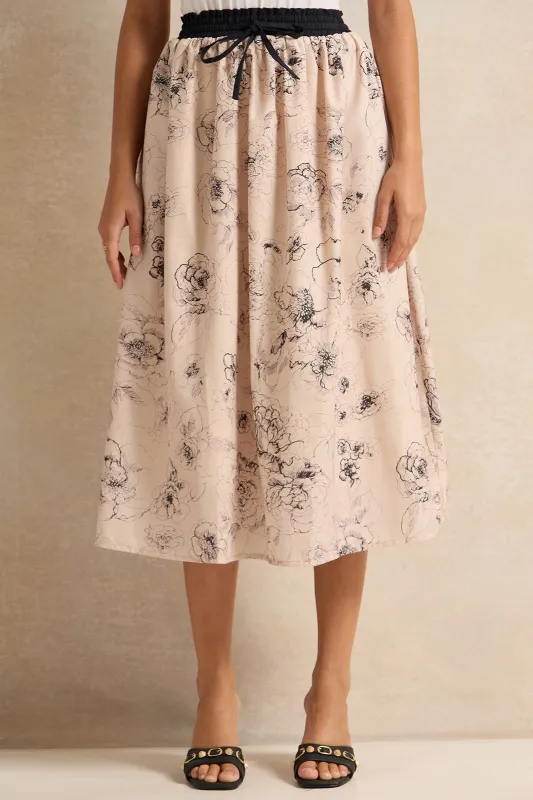 Women Beige Printed Skirt sold by Redtag
