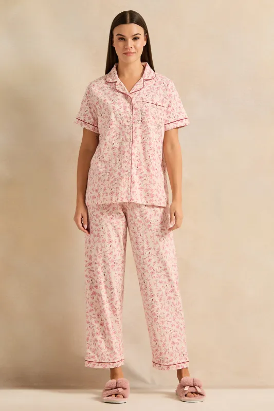 Women Pink Printed Collared Pyjama Set (2 Piece) sold by Redtag