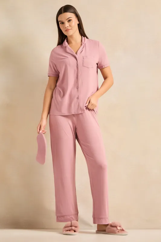Women Pink Solid Pyjama Set (2 Piece) sold by Redtag