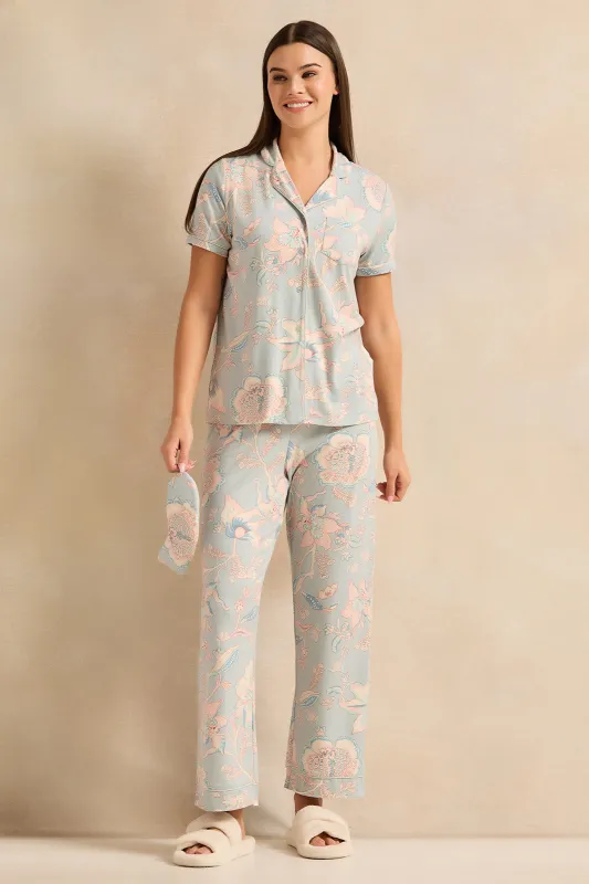 Women Blue Printed Pyjama Set (2 Piece) sold by Redtag