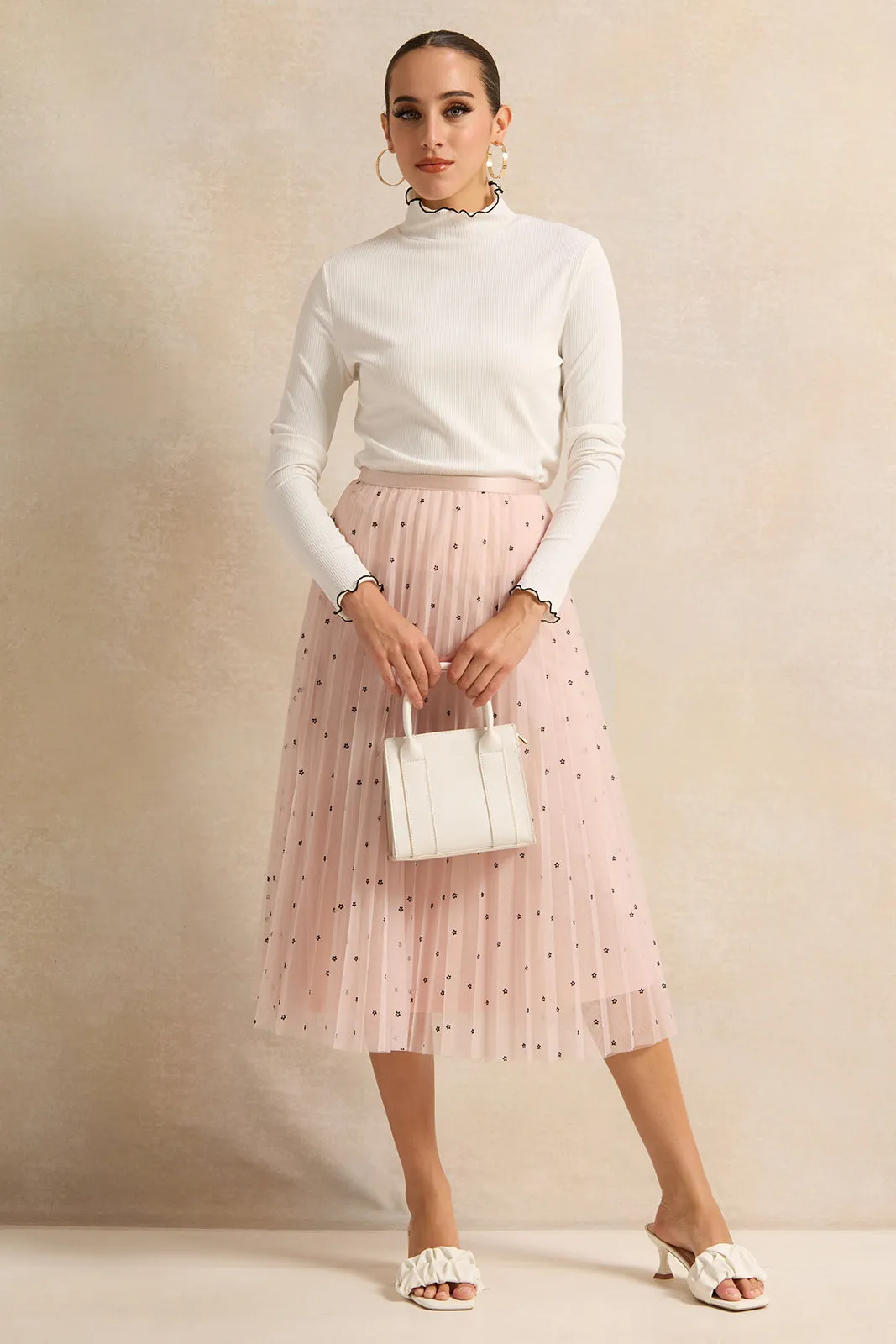 Women Pink Pleated Mesh Spot Print Skirt sold by Redtag product image thumbnail 2