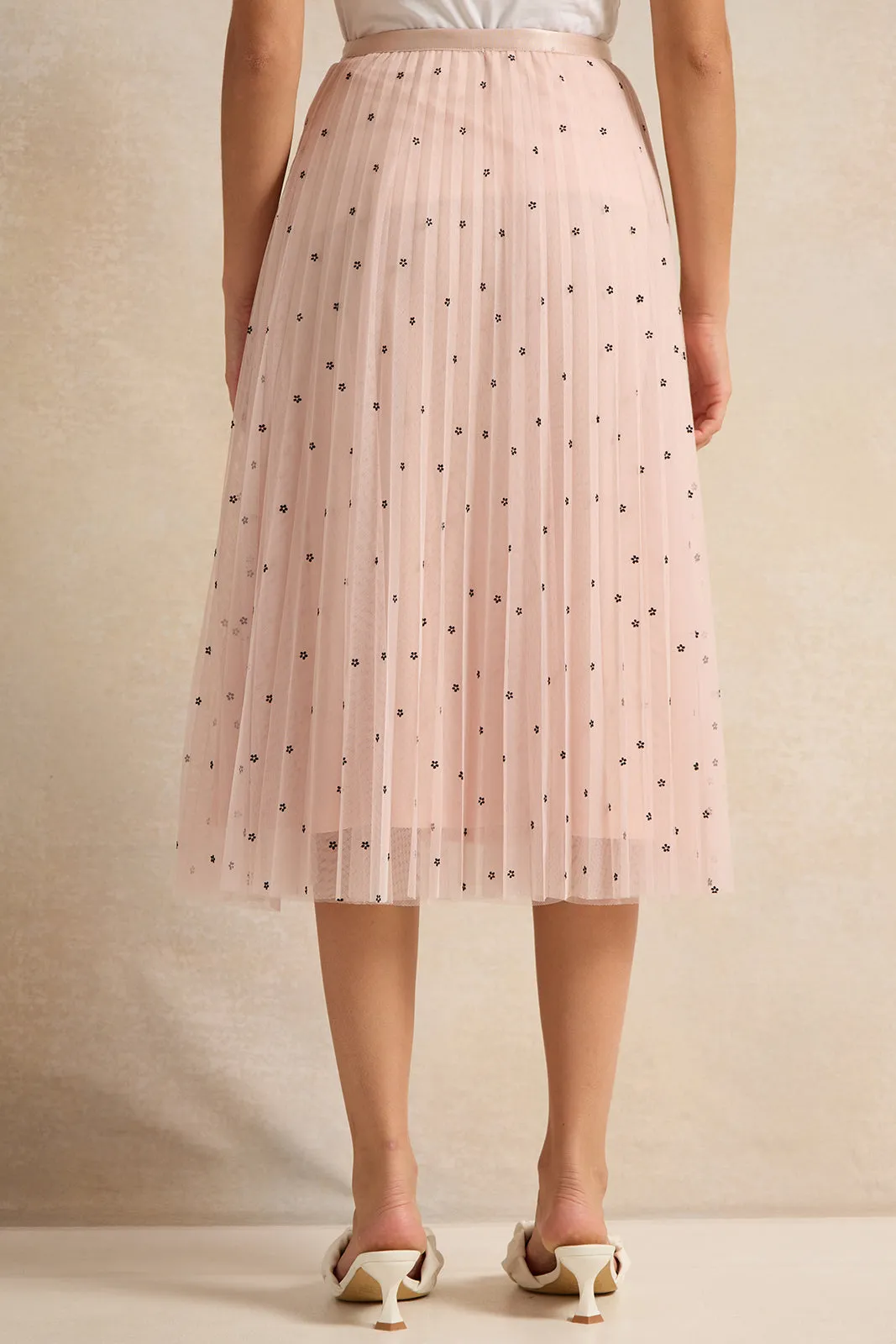 Women Pink Pleated Mesh Spot Print Skirt sold by Redtag product image thumbnail 3