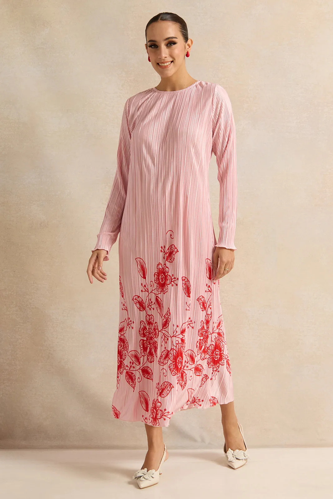 Women Pink Print Detailed Plisse Maxi Dress sold by Redtag product image thumbnail 4